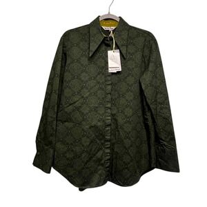 LE SARTE PETTEGOLE Womens Button Front Shirt Size 42 (US 10) Dark Green Paisley